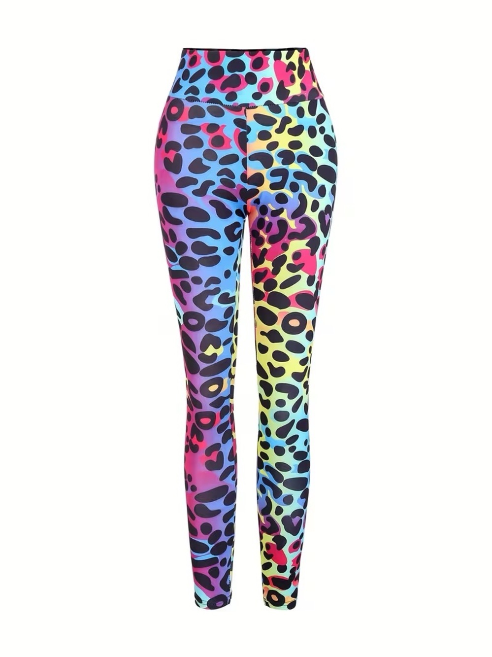 Women's Rainbow Leopard Print Leggings - Vibrant Multicolor - Picture 1 of 12